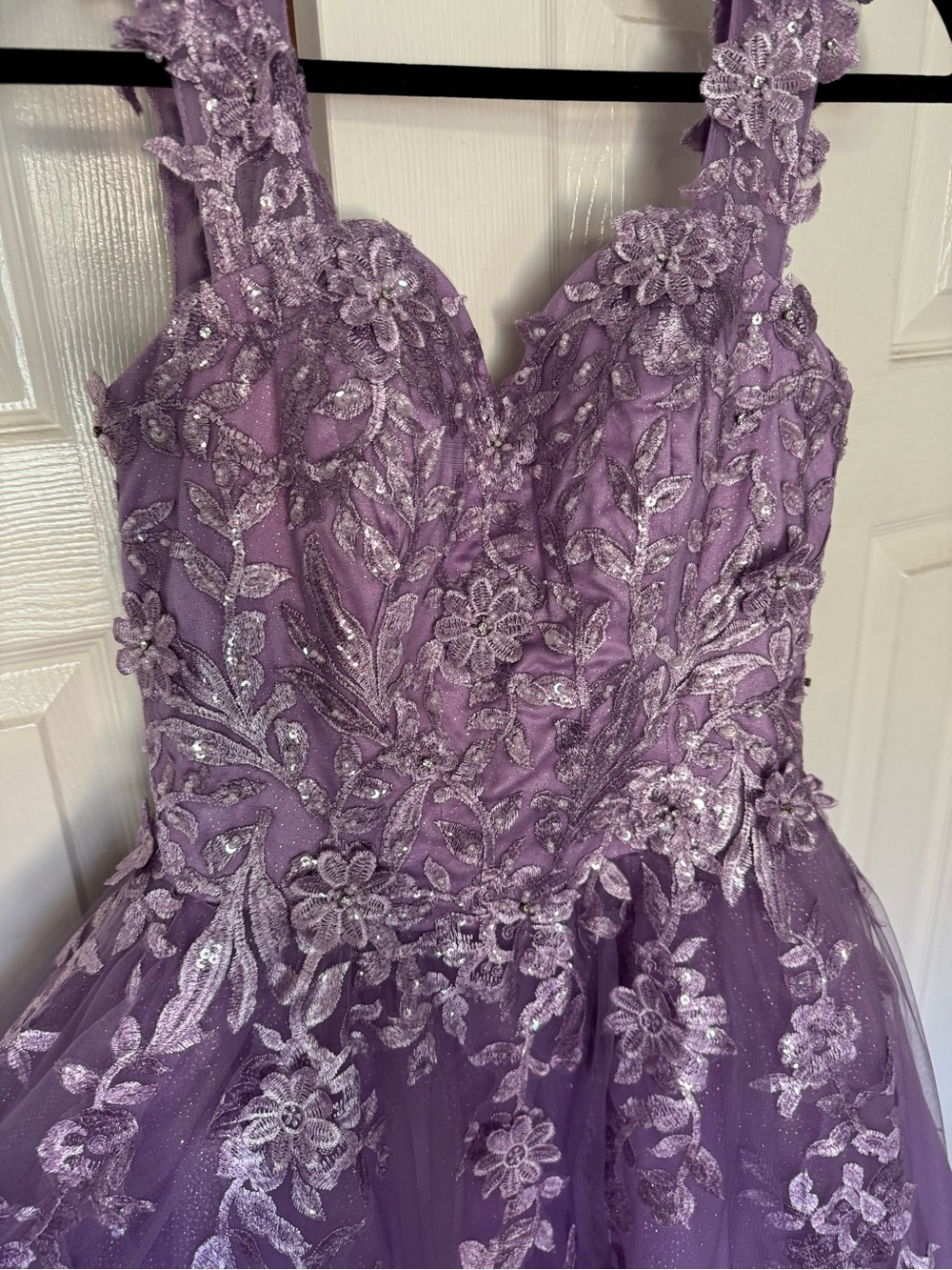 Embellished Lavender Prom Dress with Floral Appliqué
